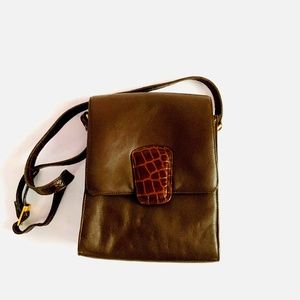 Unisex Leather with Croc Crossbody Bag
